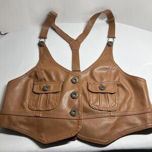 Harness Vest Faux Leather Tan/Brown Juniors Large Y2K